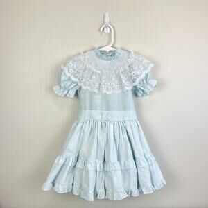 Vintage Jill Lyn Blue Lace Ruffle Dot Party Dress 6 USA